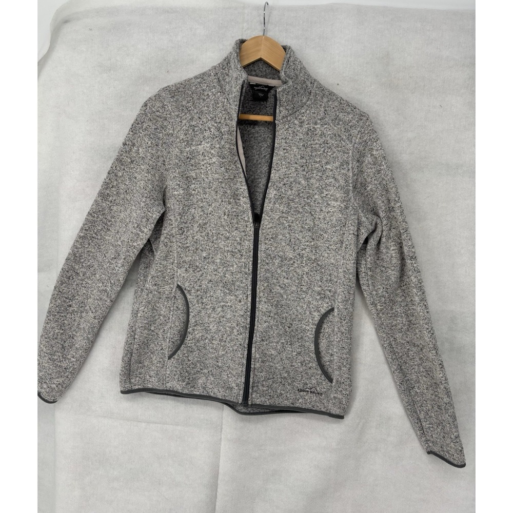 Eddie Bauer Jacket Gray Fleece L/SL Full Zip Womens L Heathered Knit Pockets